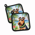 Welsh Terrier Luau Pot Holder Set of 2 Heat Resistant Quilted Hot Pads 7.5 x 7.5 Inch, Insulated Kitchen Trivets for Cooking & Baking