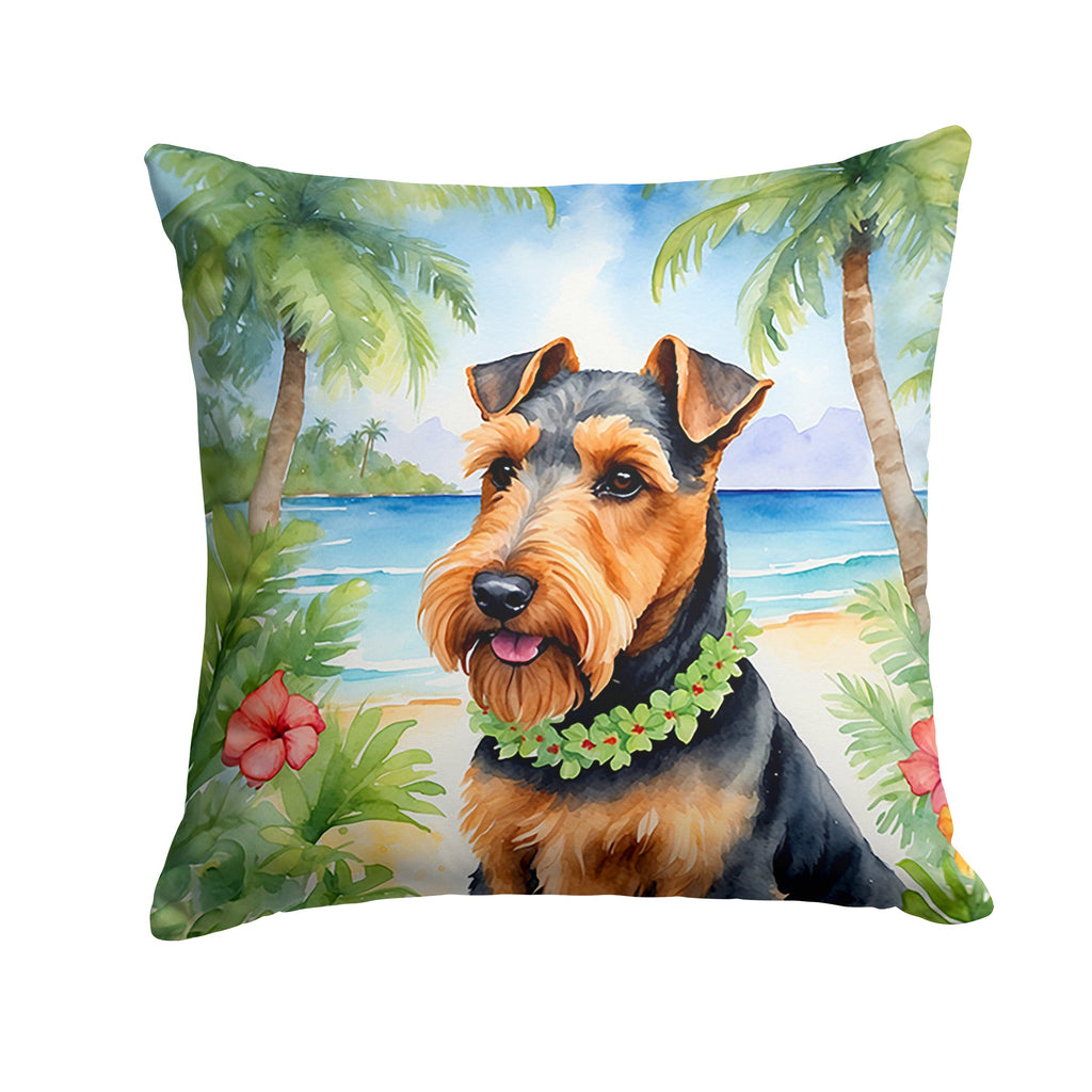 Welsh Terrier Luau Decorative Throw Pillow 18x18 Indoor Outdoor Accent Cushion, Fabric Cover with Insert for Sofa, Bed, Porch & Living Room