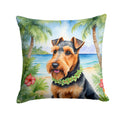 Welsh Terrier Luau Decorative Throw Pillow 18x18 Indoor Outdoor Accent Cushion, Fabric Cover with Insert for Sofa, Bed, Porch & Living Room