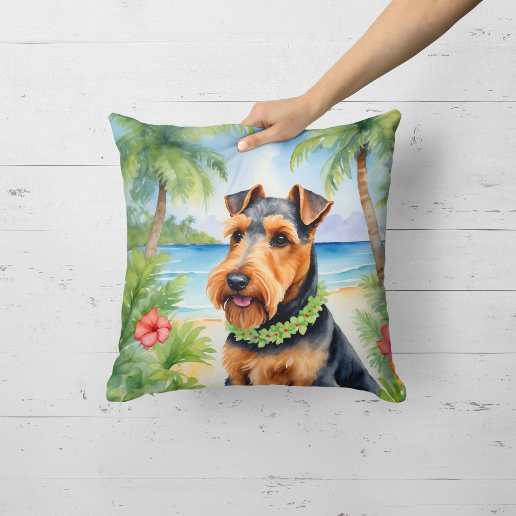 Welsh Terrier Luau Decorative Throw Pillow 18x18 Indoor Outdoor Accent Cushion, Fabric Cover with Insert for Sofa, Bed, Porch & Living Room