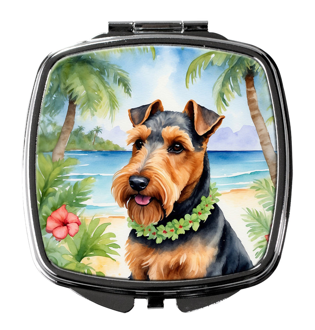Welsh Terrier Luau Compact Mirror Decorative Travel Makeup Mirror for Women Girls Gifts Pocket Makeup Mirror Folding Handheld