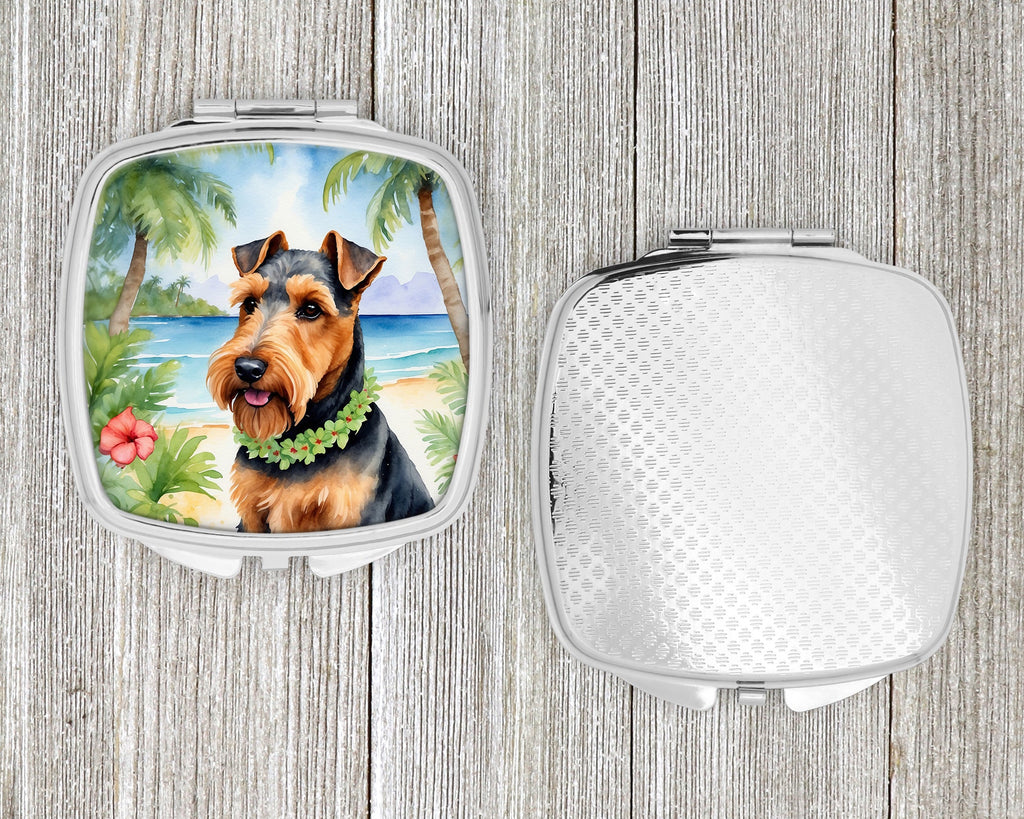 Welsh Terrier Luau Compact Mirror Decorative Travel Makeup Mirror for Women Girls Gifts Pocket Makeup Mirror Folding Handheld