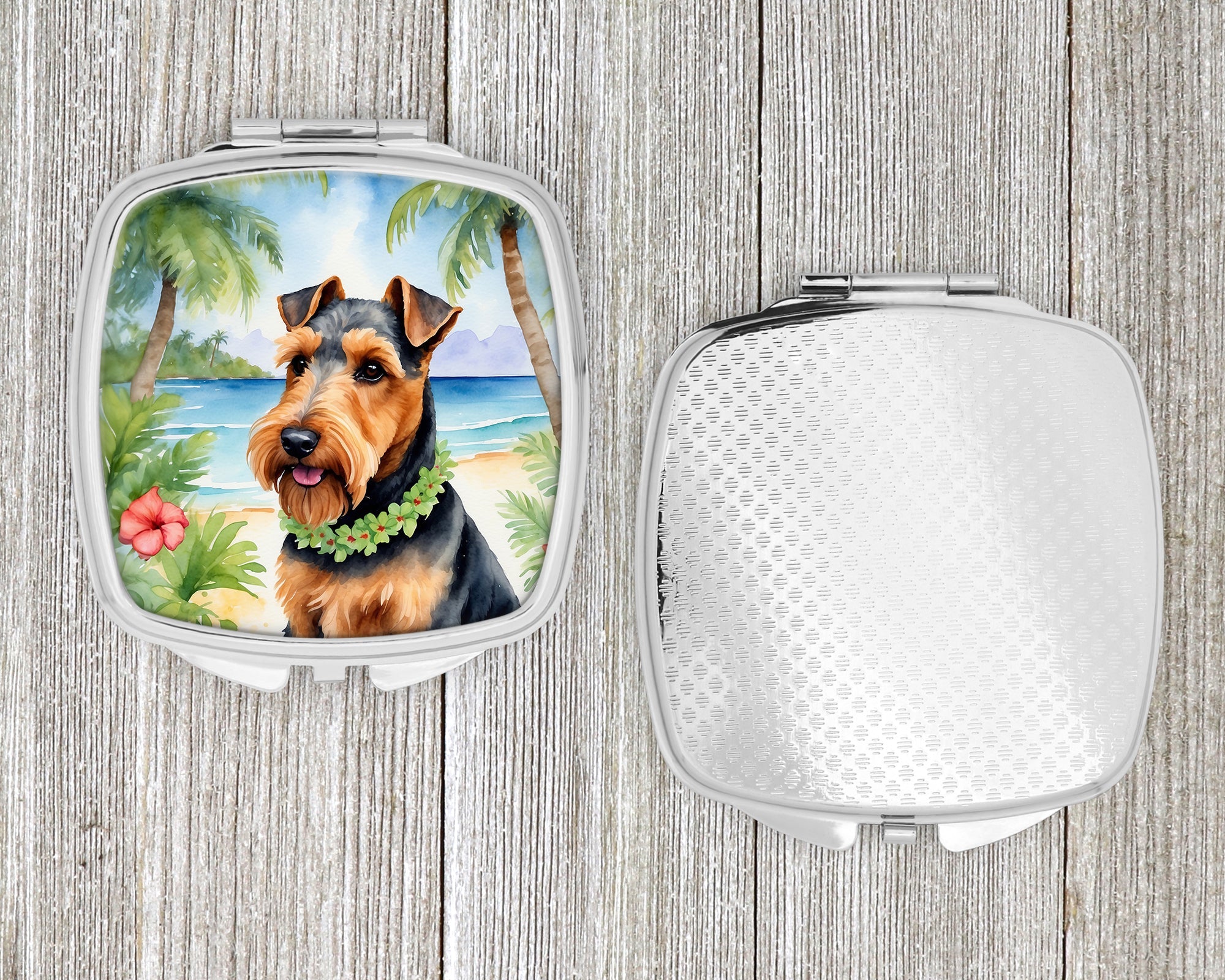 Welsh Terrier Luau Compact Mirror Decorative Travel Makeup Mirror for Women Girls Gifts Pocket Makeup Mirror Folding Handheld