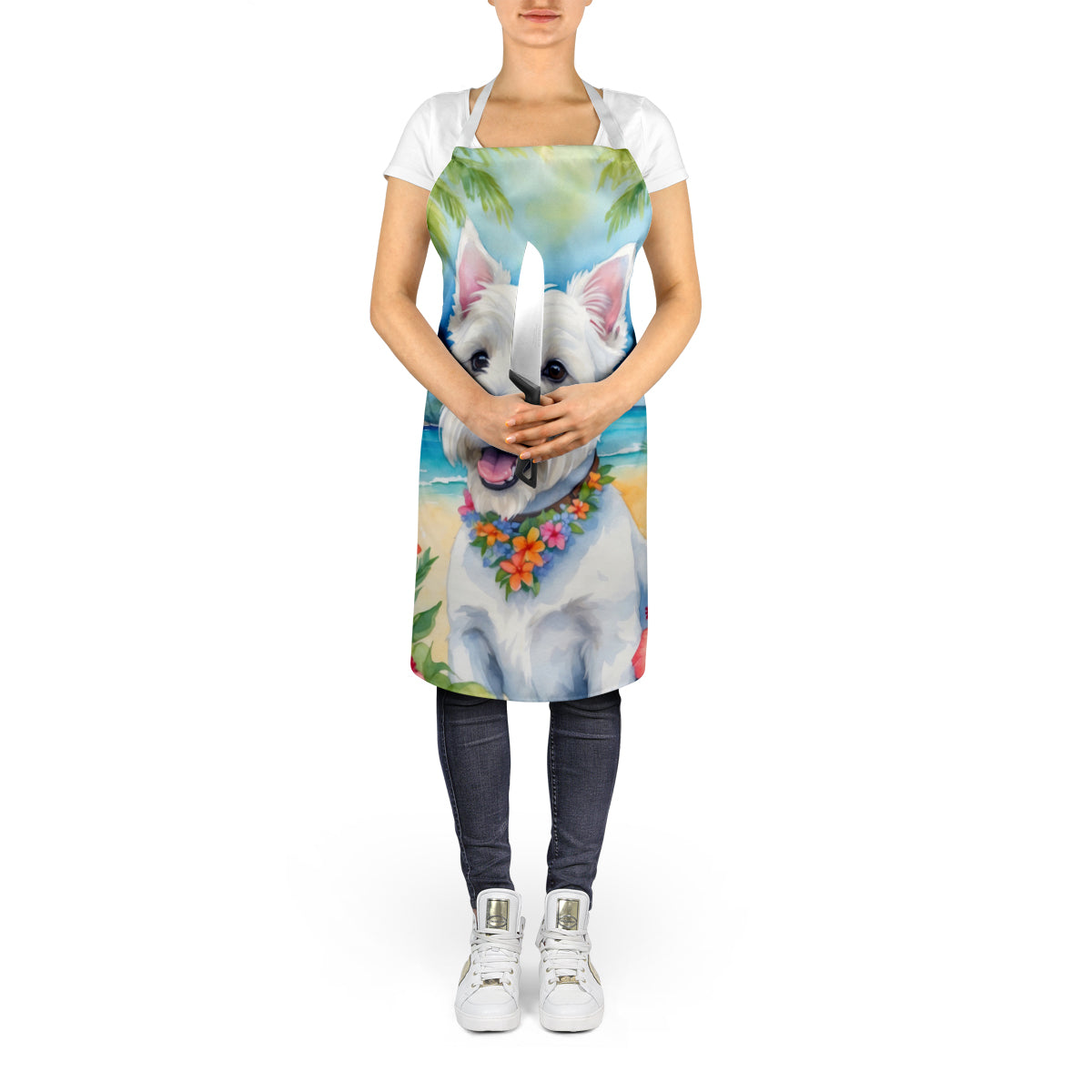 Westie Luau Apron Cooking Kitchen Server Baking Crafts Gardening for Adult Women Men, Unisex, Large, Multicolor