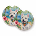Westie Luau Set of 2 Cup Holder Car Coasters Absorbent Round Sandstone Coasters Gifts for Men or Women, 2.5, Multicolor
