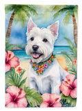 Westie Luau House Flag 28x40 Porch Sleeve Pole Decorative Outside Yard Banner Artwork Wall Hanging, Polyester