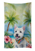 Westie Luau Kitchen Towel Velour Plush Front and Cotton Loop Back Machine Washable