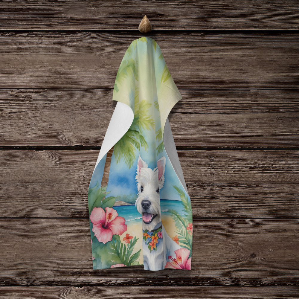 Westie Luau Kitchen Towel Velour Plush Front and Cotton Loop Back Machine Washable