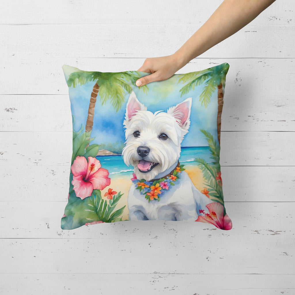 Westie Luau Decorative Throw Pillow 18x18 Indoor Outdoor Accent Cushion, Fabric Cover with Insert for Sofa, Bed, Porch & Living Room