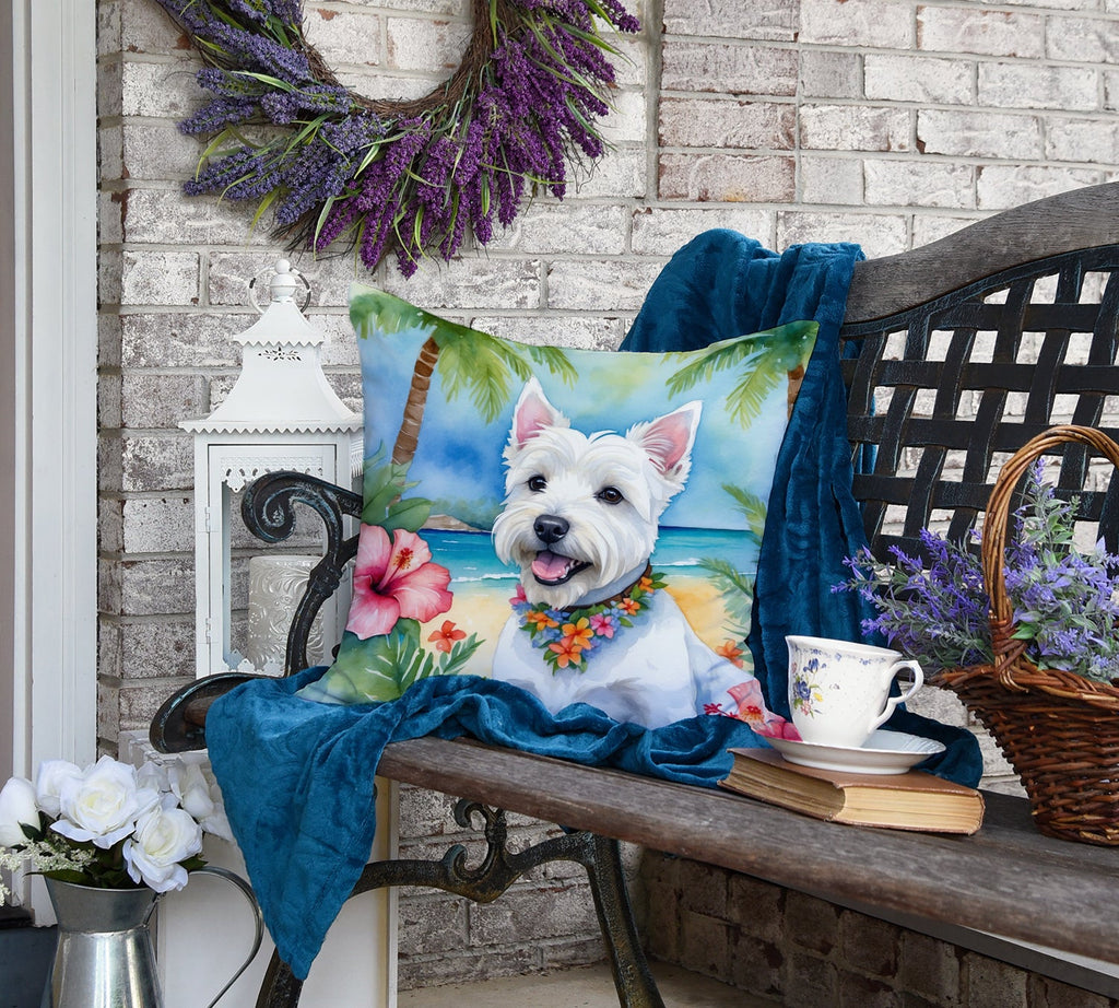 Westie Luau Decorative Throw Pillow 18x18 Indoor Outdoor Accent Cushion, Fabric Cover with Insert for Sofa, Bed, Porch & Living Room