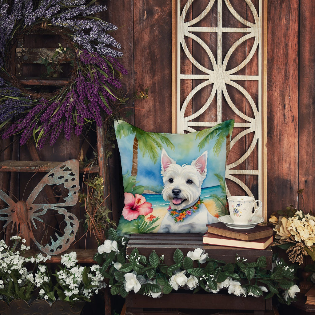 Westie Luau Decorative Throw Pillow 18x18 Indoor Outdoor Accent Cushion, Fabric Cover with Insert for Sofa, Bed, Porch & Living Room
