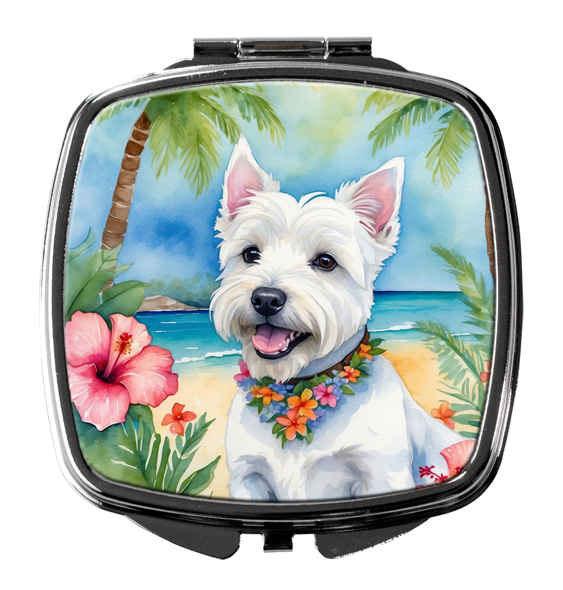 Westie Luau Compact Mirror Decorative Travel Makeup Mirror for Women Girls Gifts Pocket Makeup Mirror Folding Handheld