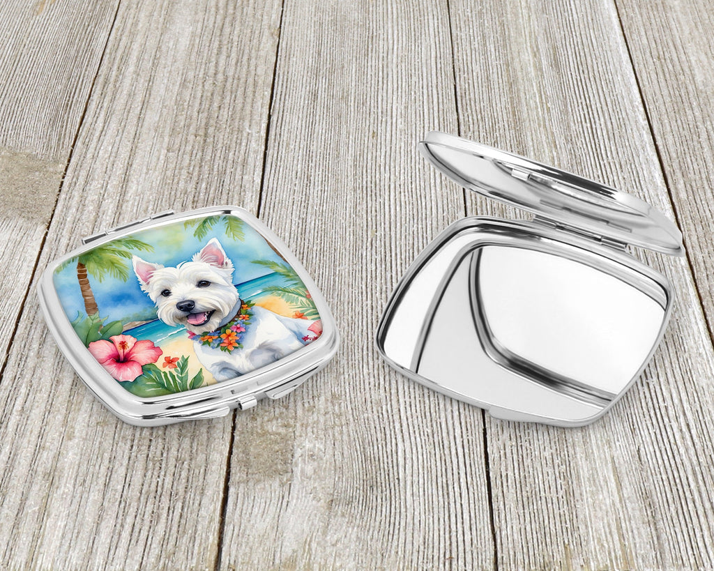 Westie Luau Compact Mirror Decorative Travel Makeup Mirror for Women Girls Gifts Pocket Makeup Mirror Folding Handheld