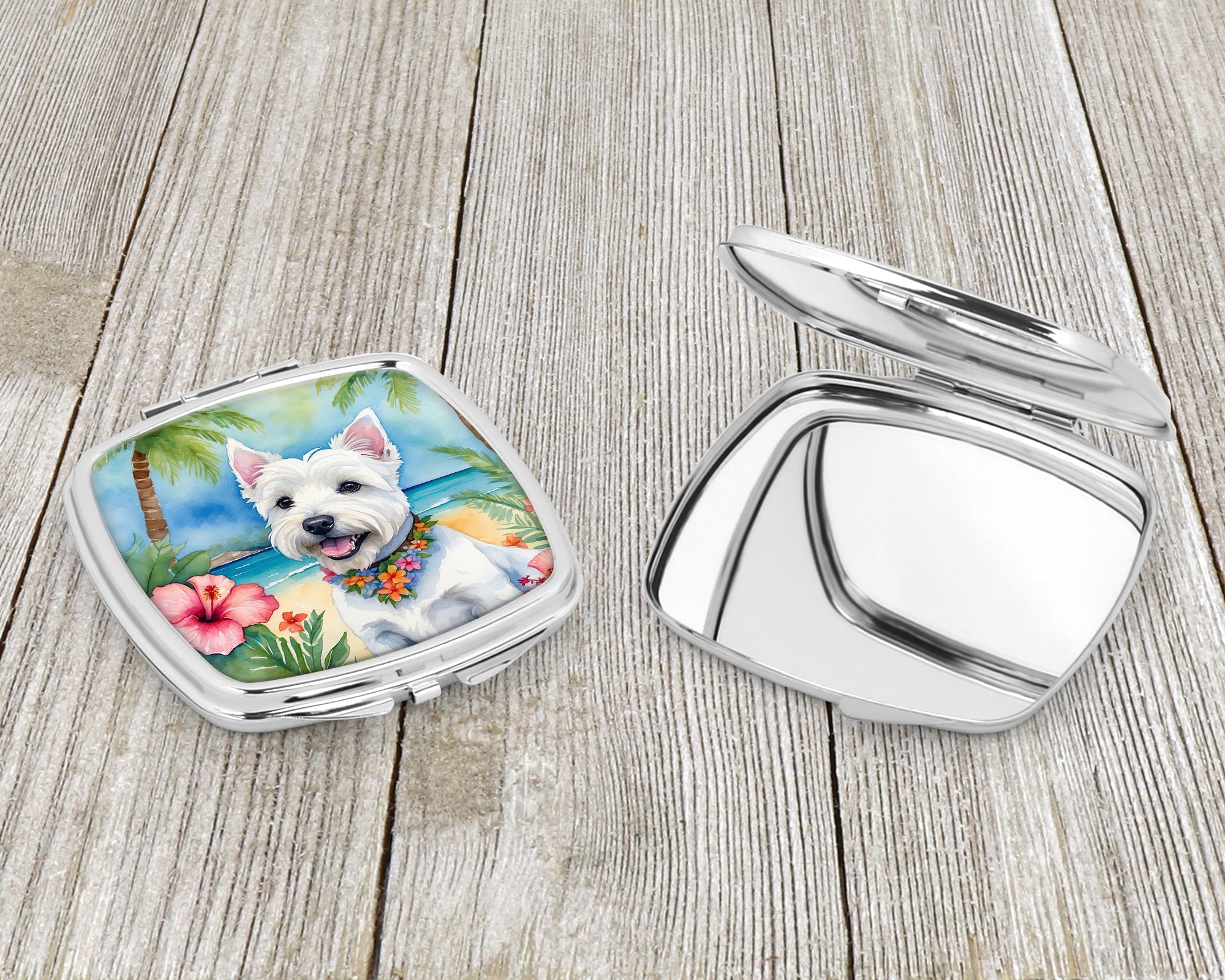 Westie Luau Compact Mirror Decorative Travel Makeup Mirror for Women Girls Gifts Pocket Makeup Mirror Folding Handheld