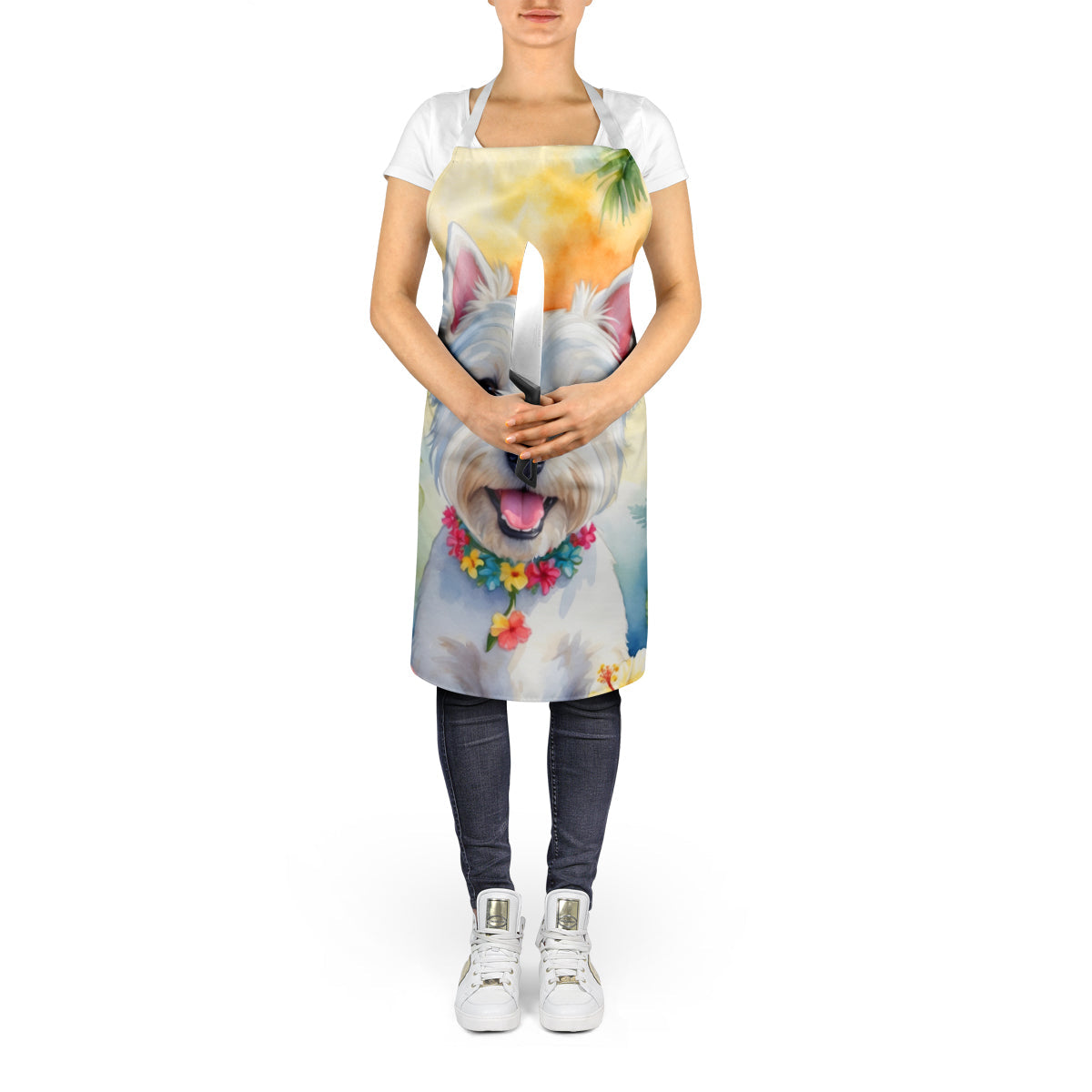 Westie Luau Apron Cooking Kitchen Server Baking Crafts Gardening for Adult Women Men, Unisex, Large, Multicolor