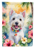 Westie Luau House Flag 28x40 Porch Sleeve Pole Decorative Outside Yard Banner Artwork Wall Hanging, Polyester