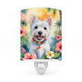 Westie Luau Ceramic Night Light Compact, UL-Certified, Ideal for Bedroom, Bathroom, Nursery, Hallway, Kitchen, 6x4x3, Multicolor