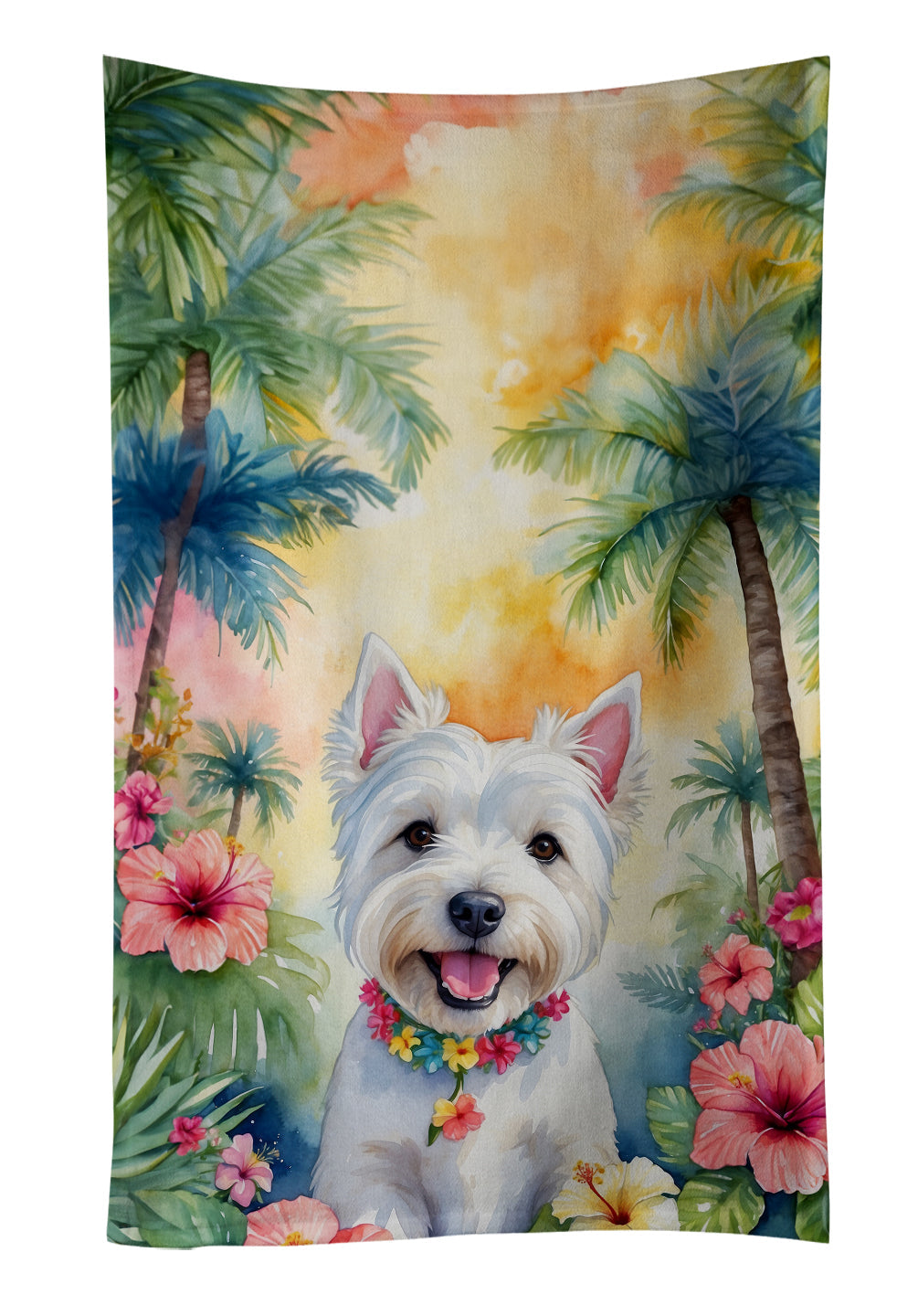 Westie Luau Kitchen Towel Velour Plush Front and Cotton Loop Back Machine Washable
