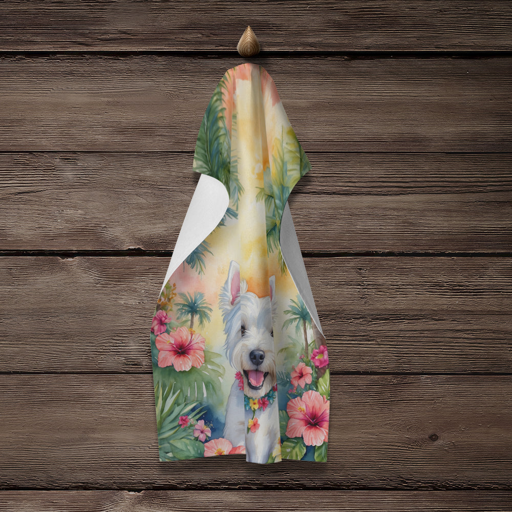 Westie Luau Kitchen Towel Velour Plush Front and Cotton Loop Back Machine Washable
