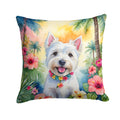 Westie Luau Decorative Throw Pillow 14x14 Indoor Outdoor Accent Cushion, Fabric Cover with Insert for Sofa, Bed, Porch & Living Room