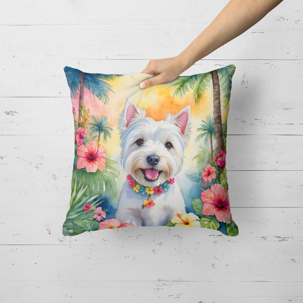 Westie Luau Decorative Throw Pillow 18x18 Indoor Outdoor Accent Cushion, Fabric Cover with Insert for Sofa, Bed, Porch & Living Room