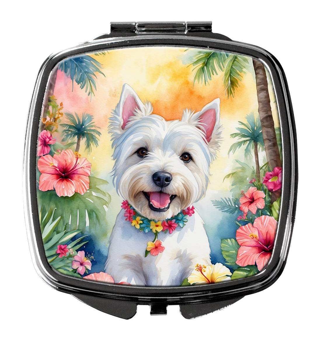 Westie Luau Compact Mirror Decorative Travel Makeup Mirror for Women Girls Gifts Pocket Makeup Mirror Folding Handheld