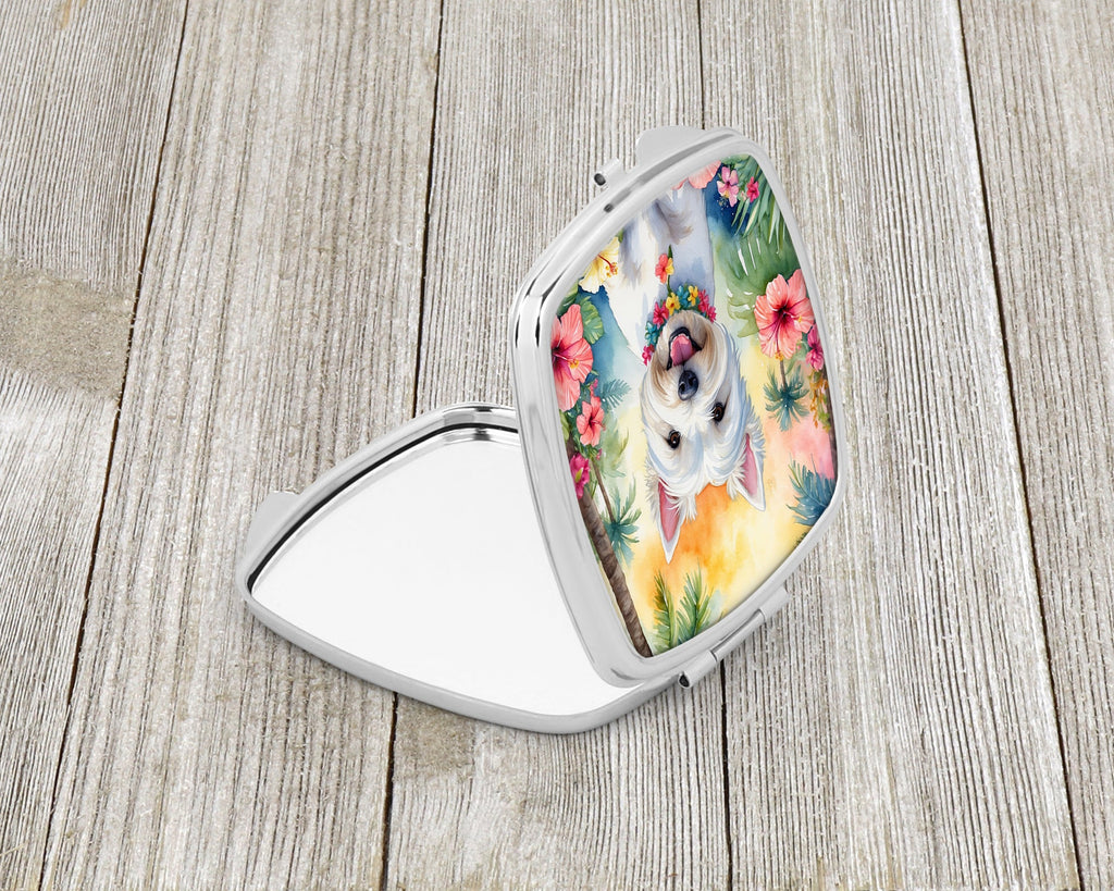 Westie Luau Compact Mirror Decorative Travel Makeup Mirror for Women Girls Gifts Pocket Makeup Mirror Folding Handheld