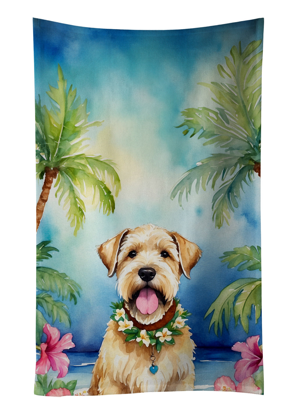 Wheaten Terrier Luau Kitchen Towel Velour Plush Front and Cotton Loop Back Machine Washable