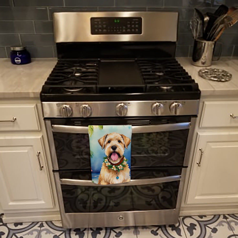 Wheaten Terrier Luau Kitchen Towel Velour Plush Front and Cotton Loop Back Machine Washable