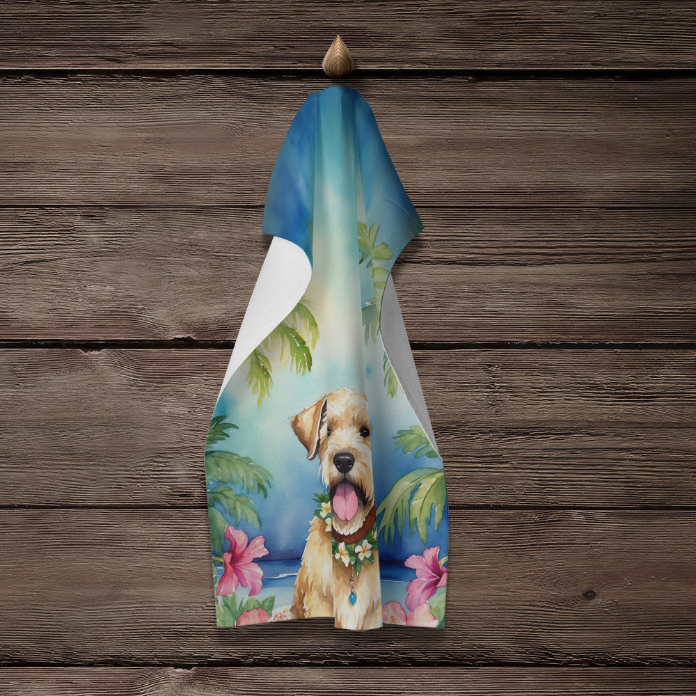 Wheaten Terrier Luau Kitchen Towel Velour Plush Front and Cotton Loop Back Machine Washable