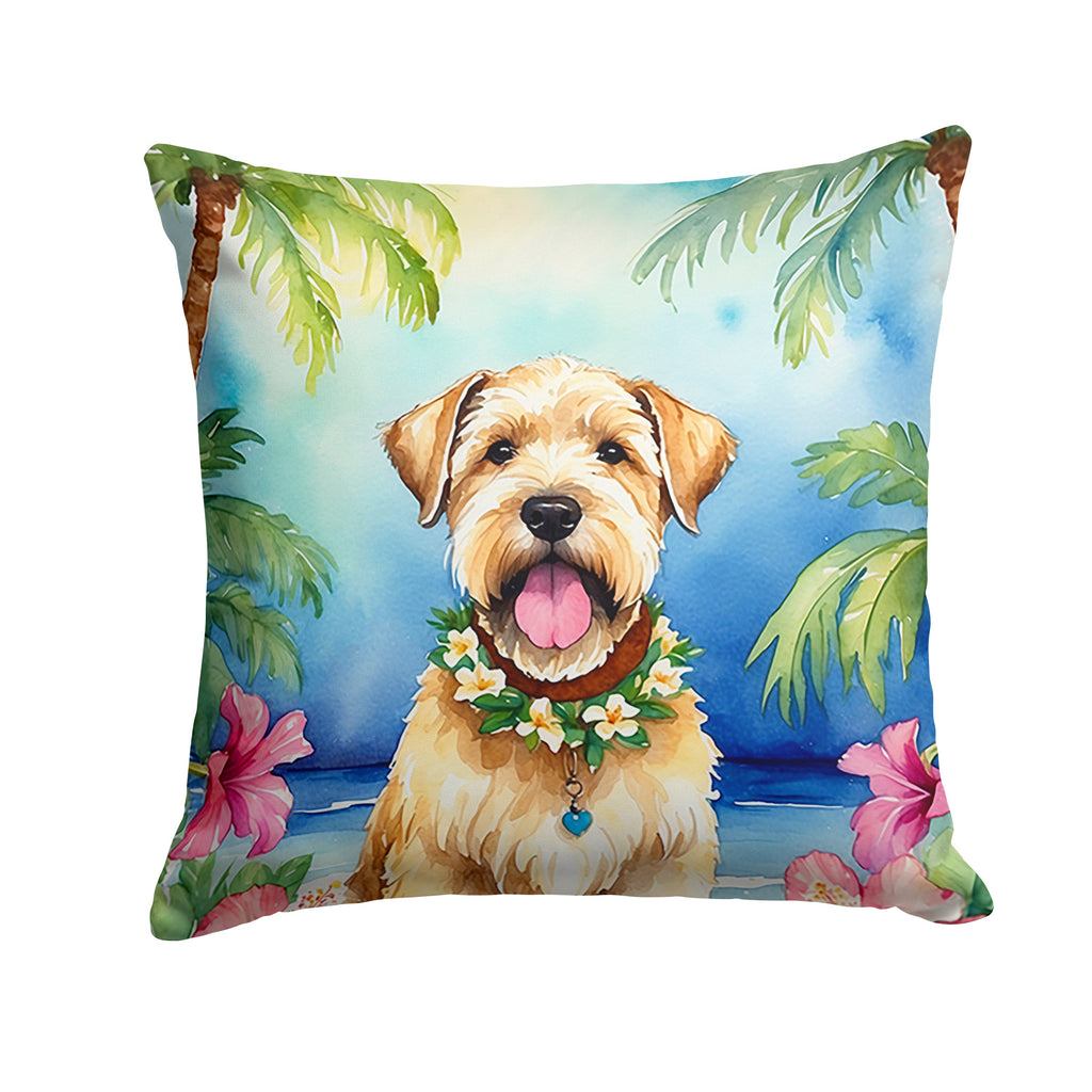 Wheaten Terrier Luau Decorative Throw Pillow 14x14 Indoor Outdoor Accent Cushion, Fabric Cover with Insert for Sofa, Bed, Porch & Living Room