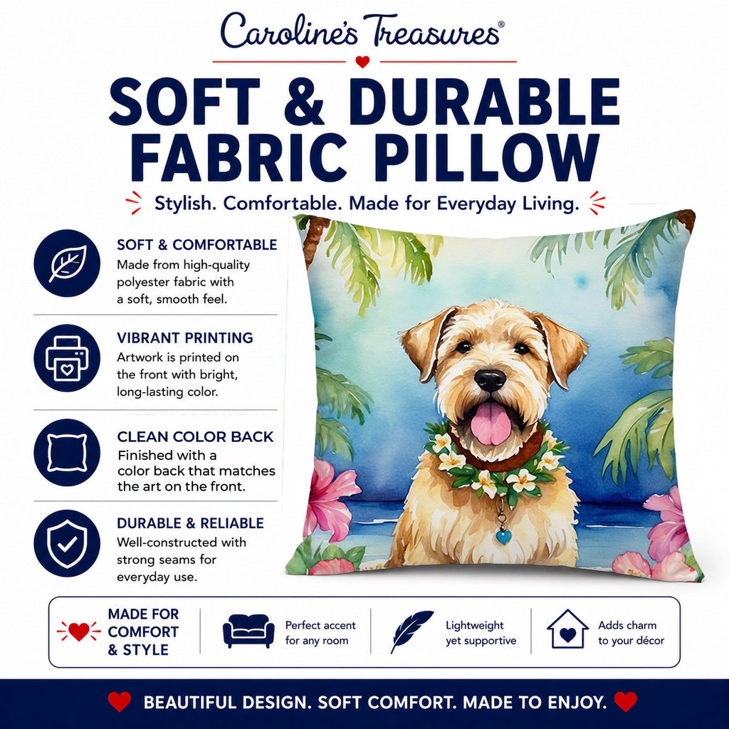 Wheaten Terrier Luau Decorative Throw Pillow 14x14 Indoor Outdoor Accent Cushion, Fabric Cover with Insert for Sofa, Bed, Porch & Living Room