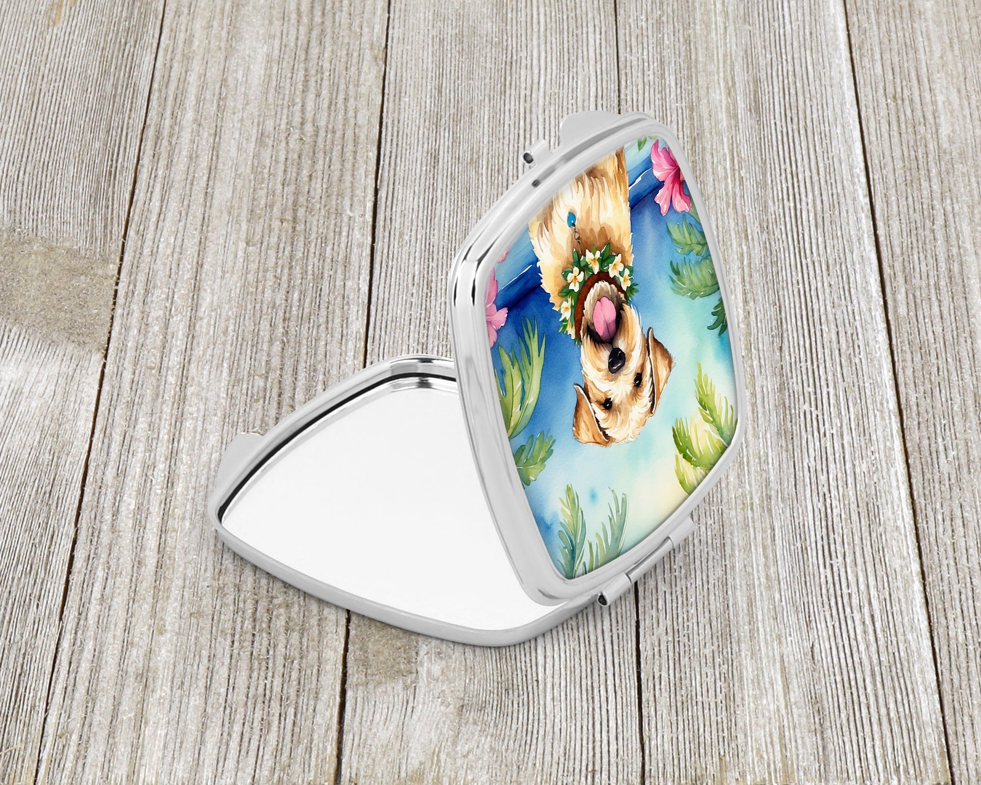 Wheaten Terrier Luau Compact Mirror Decorative Travel Makeup Mirror for Women Girls Gifts Pocket Makeup Mirror Folding Handheld