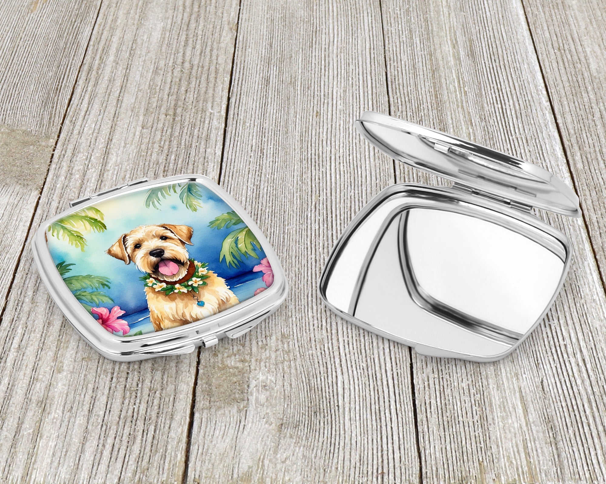 Wheaten Terrier Luau Compact Mirror Decorative Travel Makeup Mirror for Women Girls Gifts Pocket Makeup Mirror Folding Handheld
