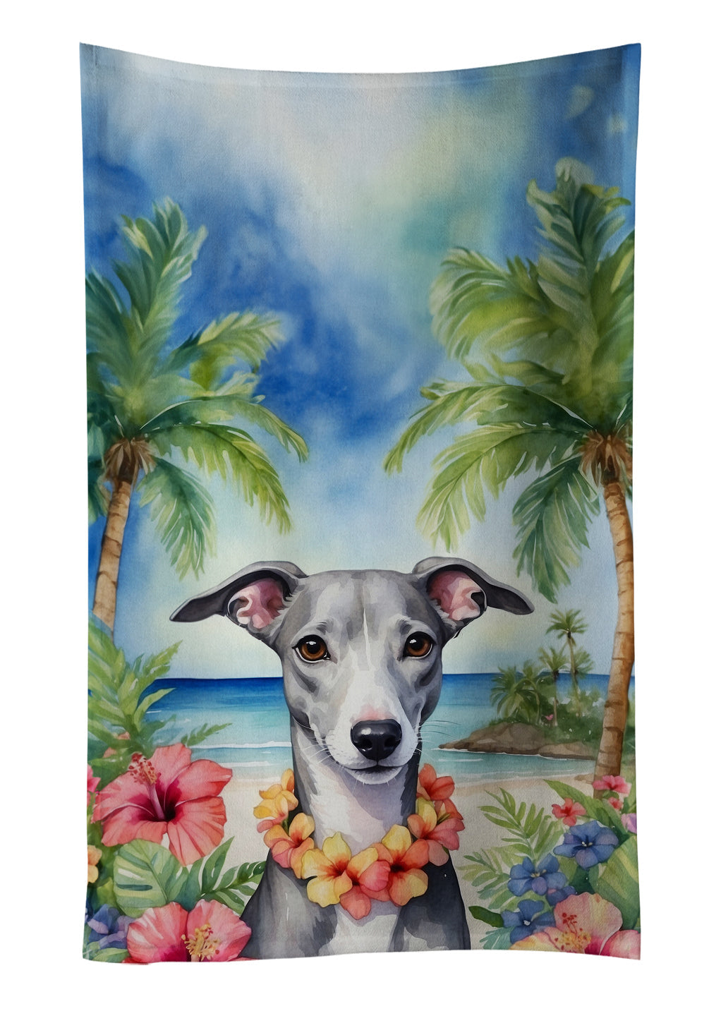 Whippet Luau Kitchen Towel Velour Plush Front and Cotton Loop Back Machine Washable