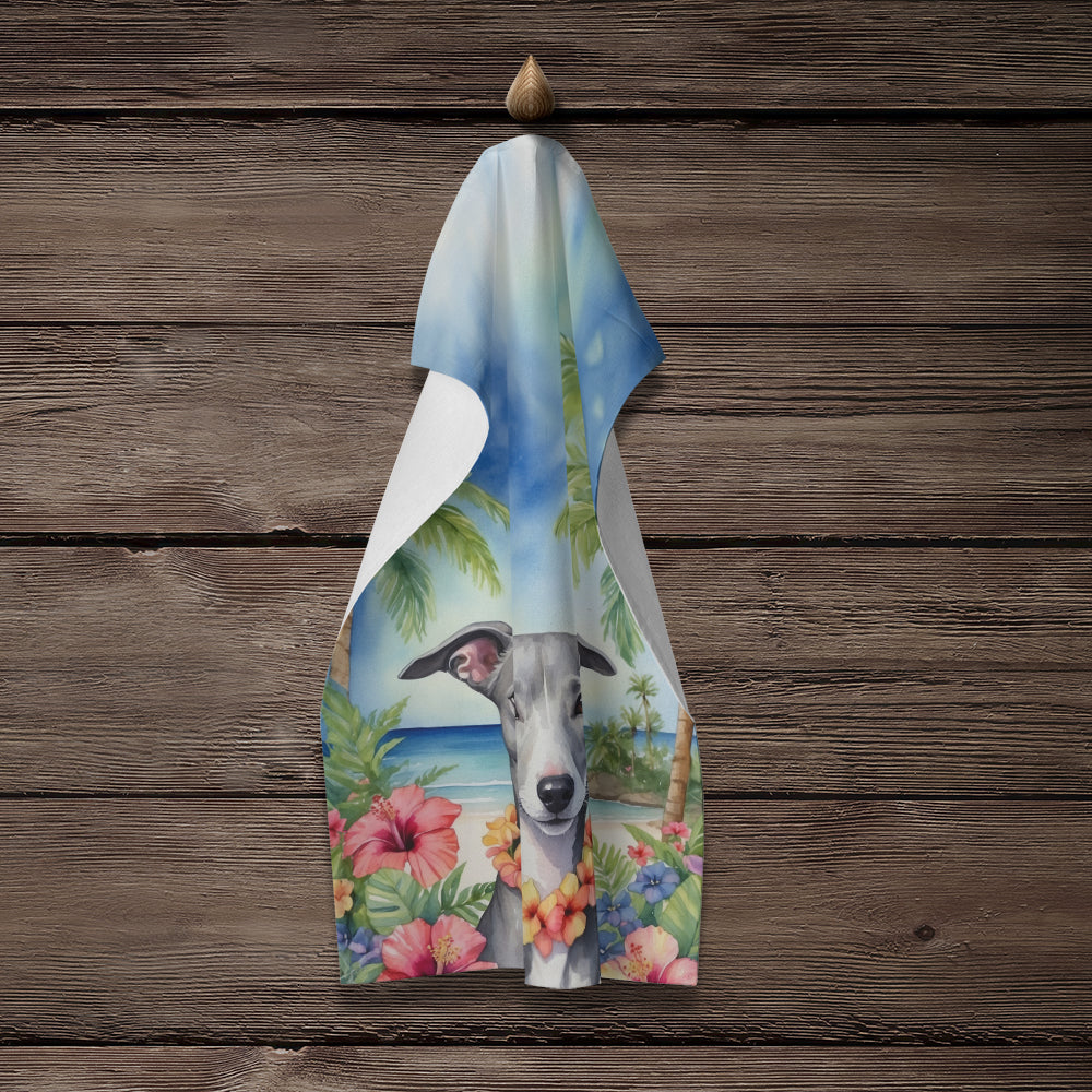 Whippet Luau Kitchen Towel Velour Plush Front and Cotton Loop Back Machine Washable