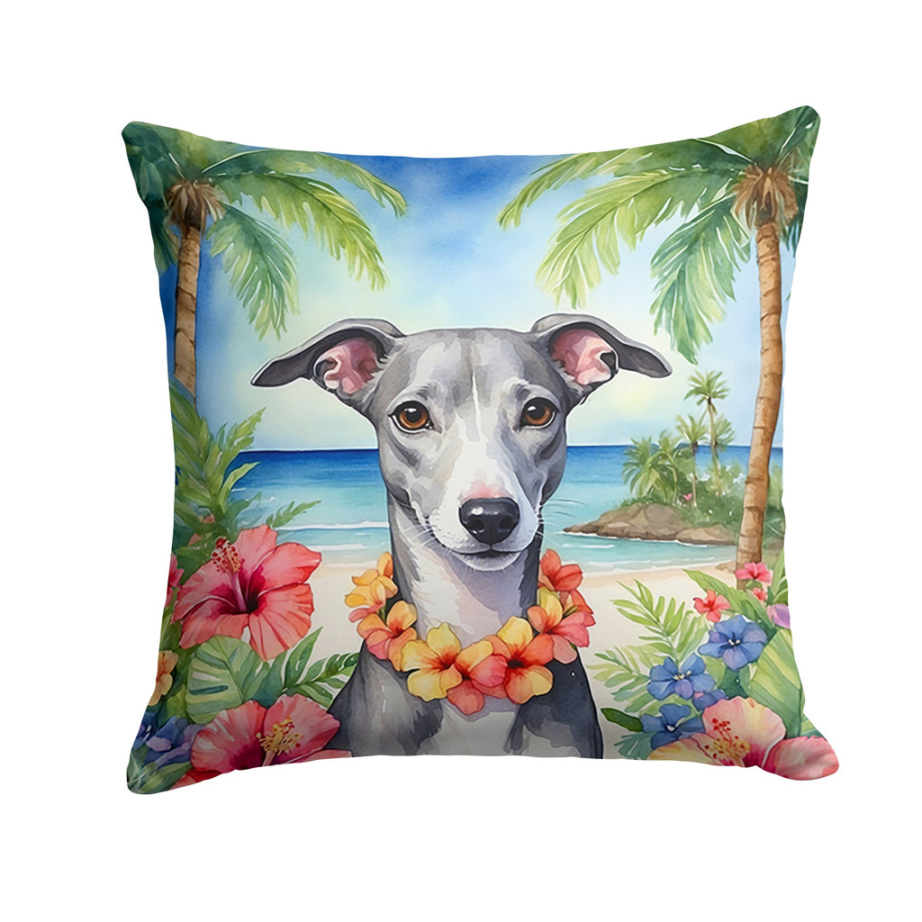 Whippet Luau Decorative Throw Pillow 14x14 Indoor Outdoor Accent Cushion, Fabric Cover with Insert for Sofa, Bed, Porch & Living Room