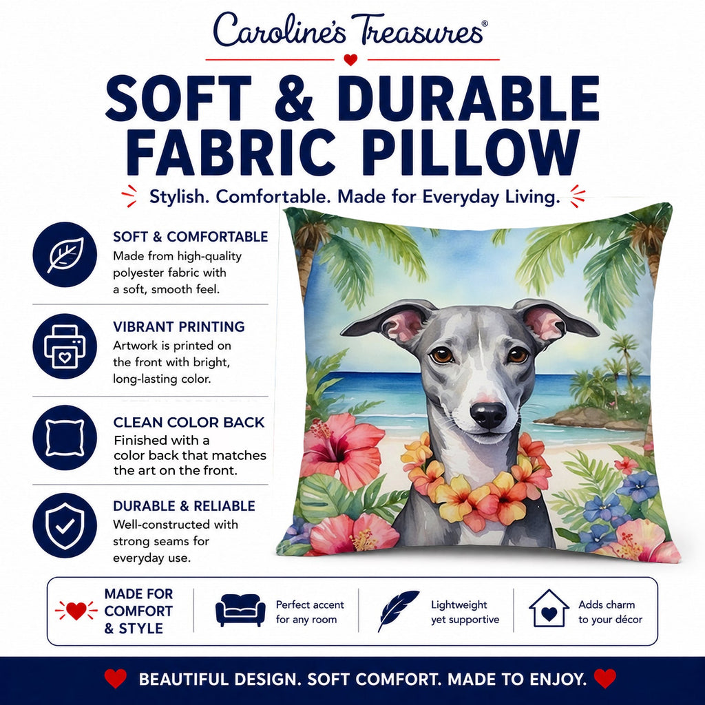 Whippet Luau Decorative Throw Pillow 14x14 Indoor Outdoor Accent Cushion, Fabric Cover with Insert for Sofa, Bed, Porch & Living Room