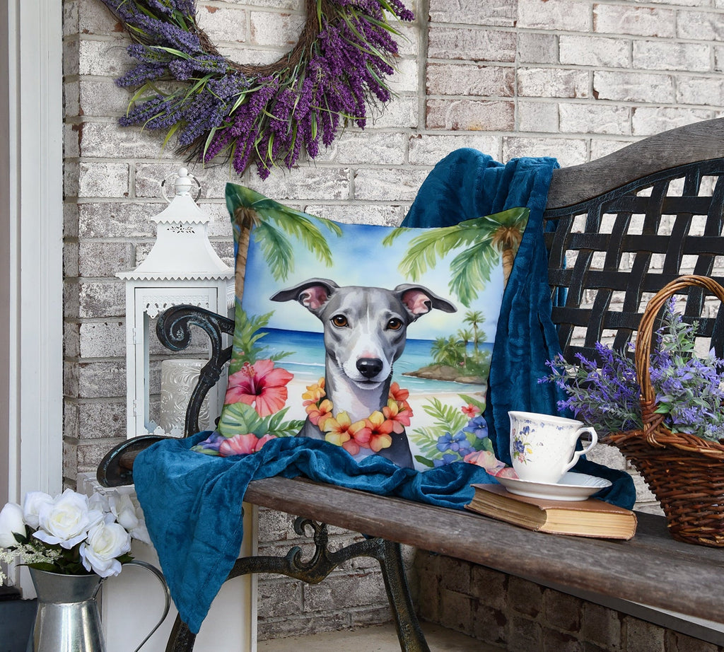 Whippet Luau Decorative Throw Pillow 18x18 Indoor Outdoor Accent Cushion, Fabric Cover with Insert for Sofa, Bed, Porch & Living Room