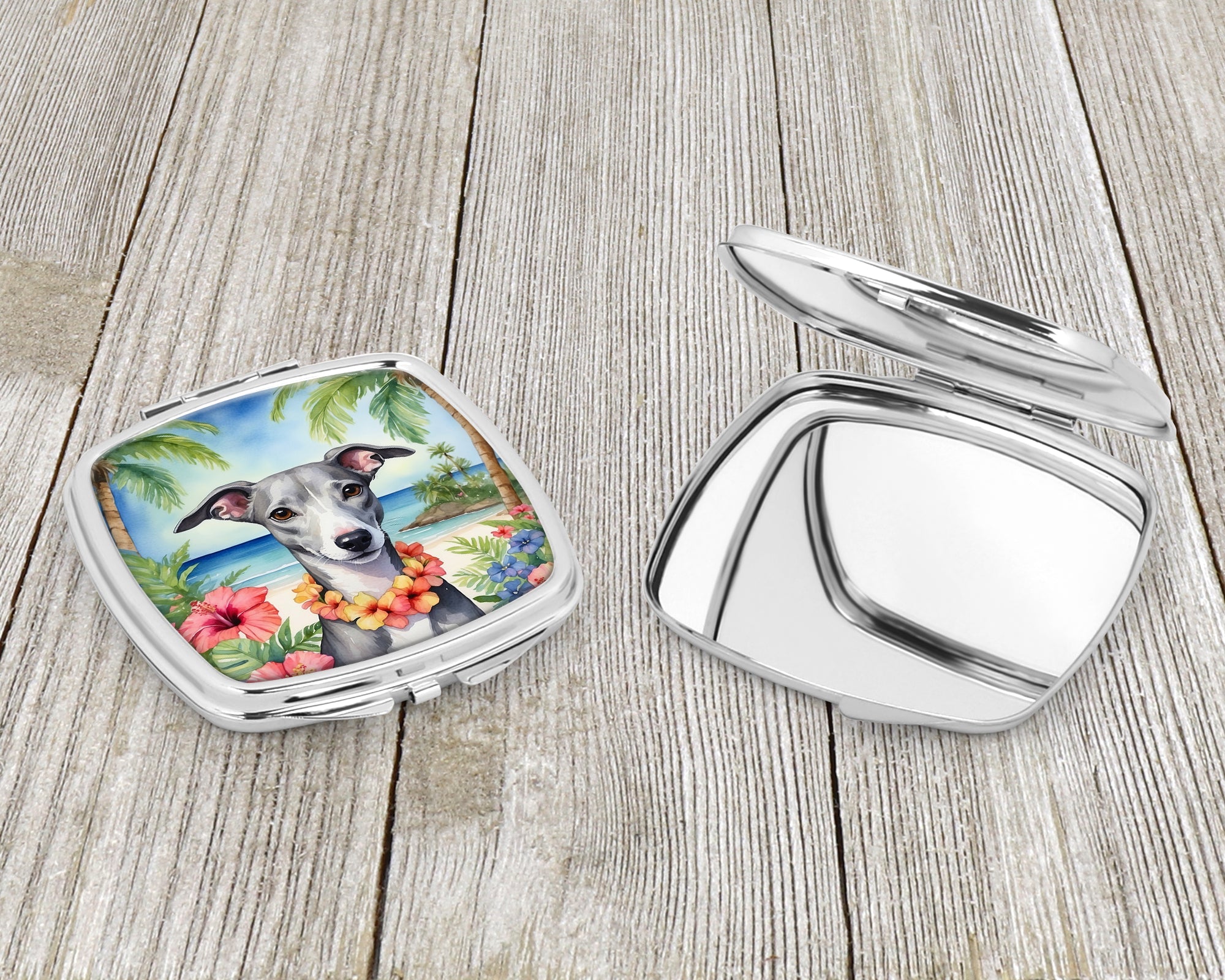 Whippet Luau Compact Mirror Decorative Travel Makeup Mirror for Women Girls Gifts Pocket Makeup Mirror Folding Handheld