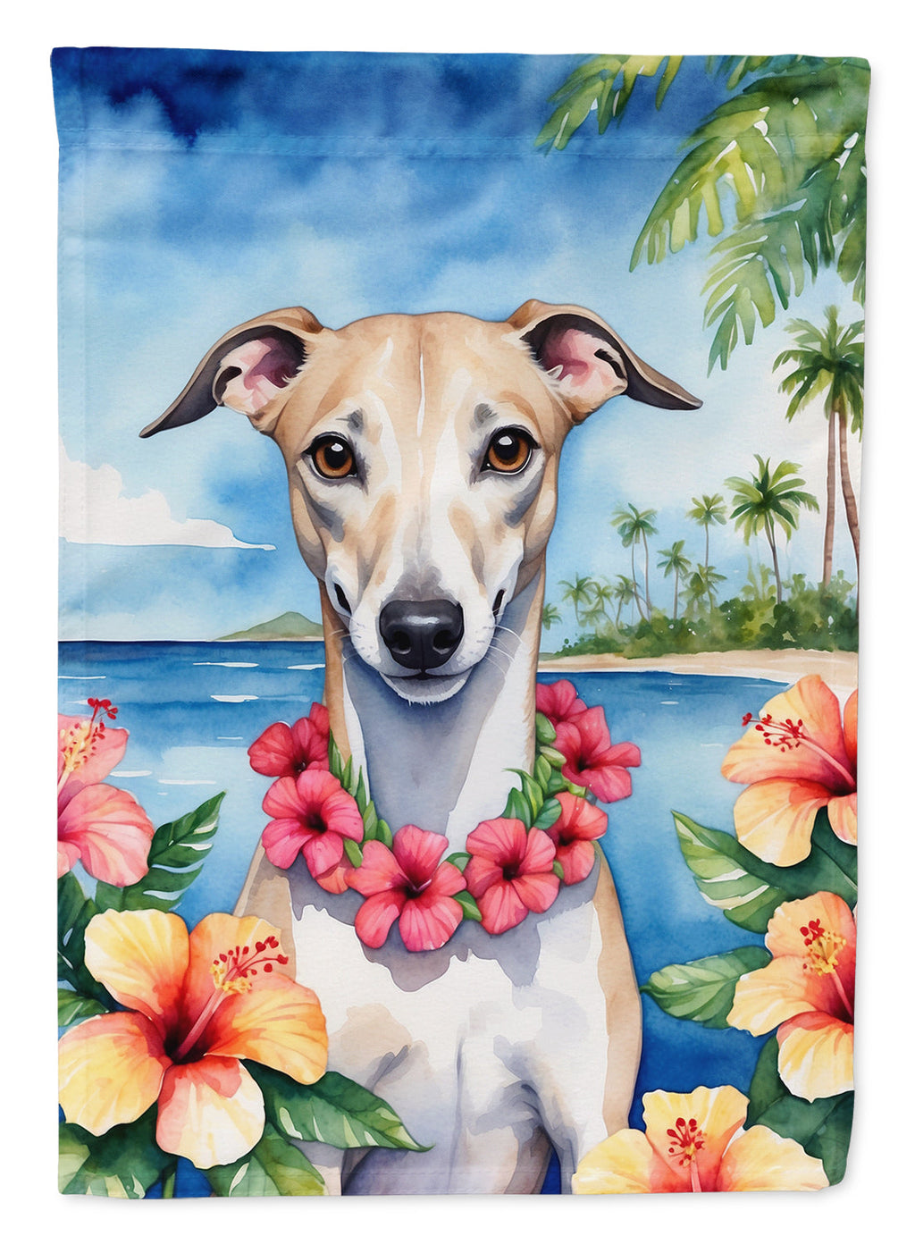 Whippet Luau House Flag 28x40 Porch Sleeve Pole Decorative Outside Yard Banner Artwork Wall Hanging, Polyester