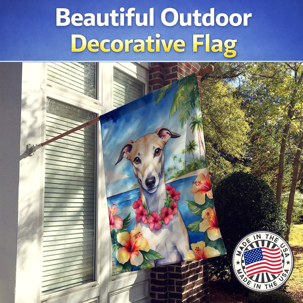 Whippet Luau House Flag 28x40 Porch Sleeve Pole Decorative Outside Yard Banner Artwork Wall Hanging, Polyester