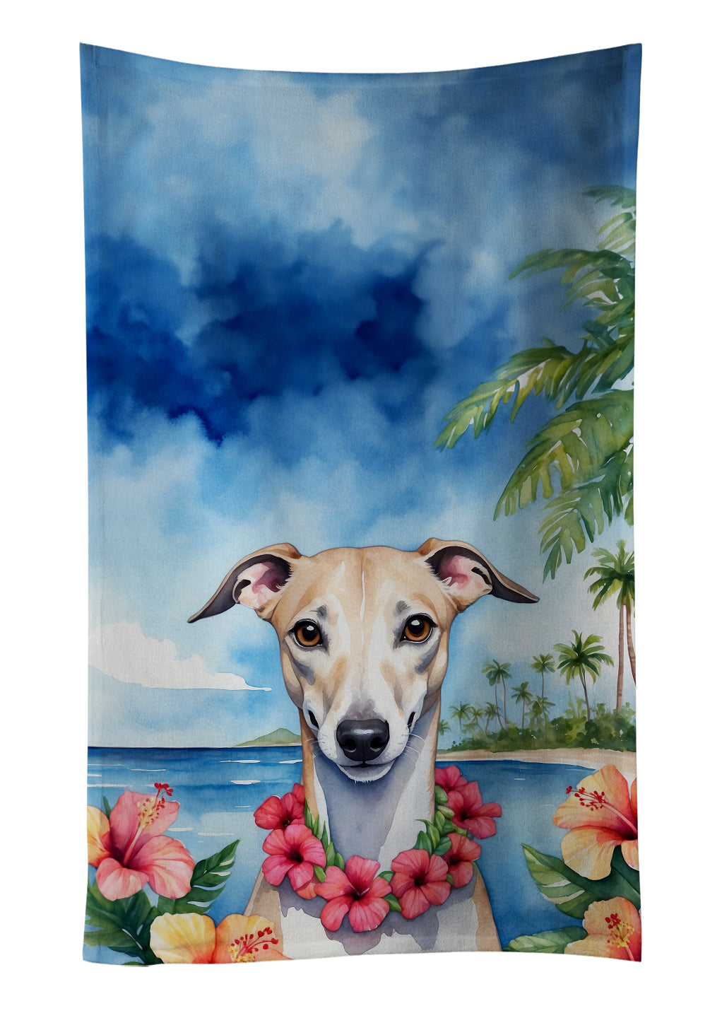 Whippet Luau Kitchen Towel Velour Plush Front and Cotton Loop Back Machine Washable