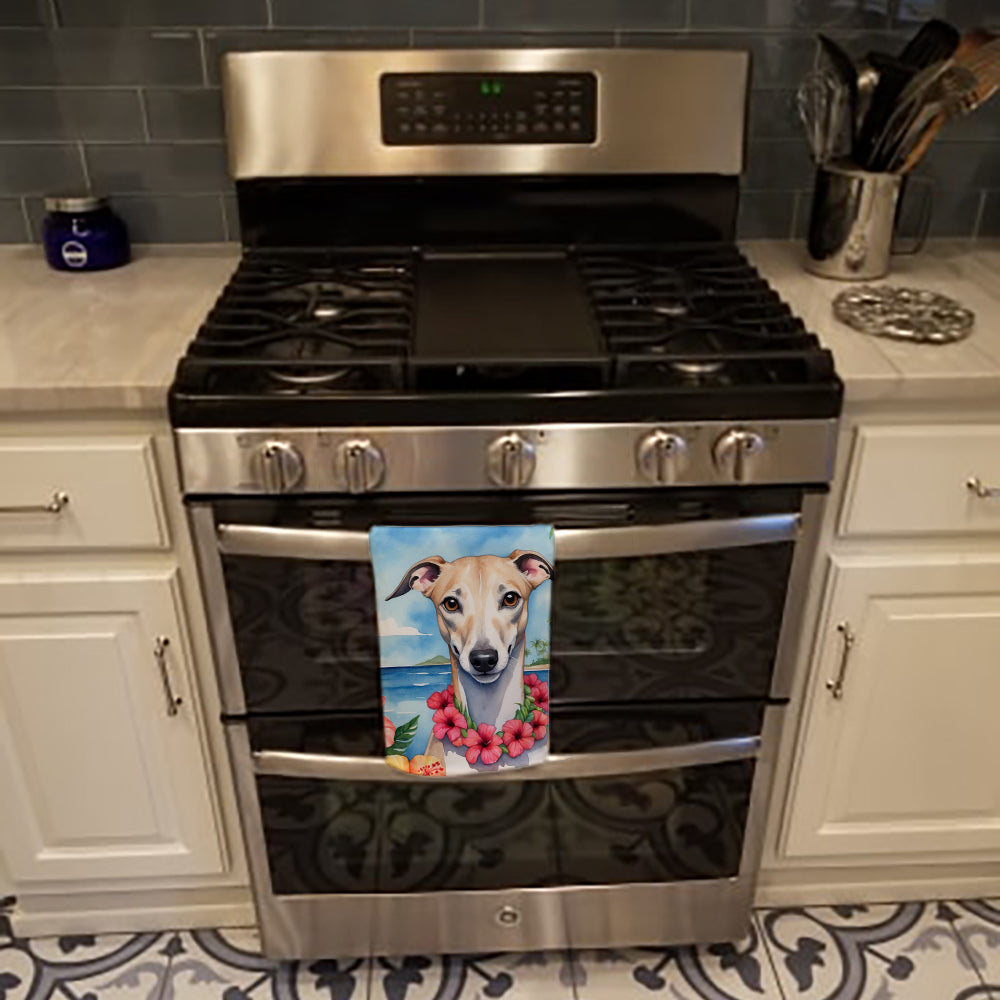 Whippet Luau Kitchen Towel Velour Plush Front and Cotton Loop Back Machine Washable