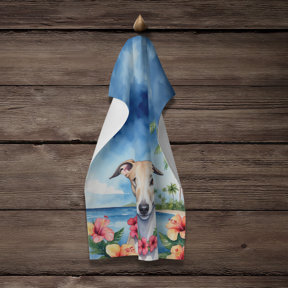 Whippet Luau Kitchen Towel Velour Plush Front and Cotton Loop Back Machine Washable