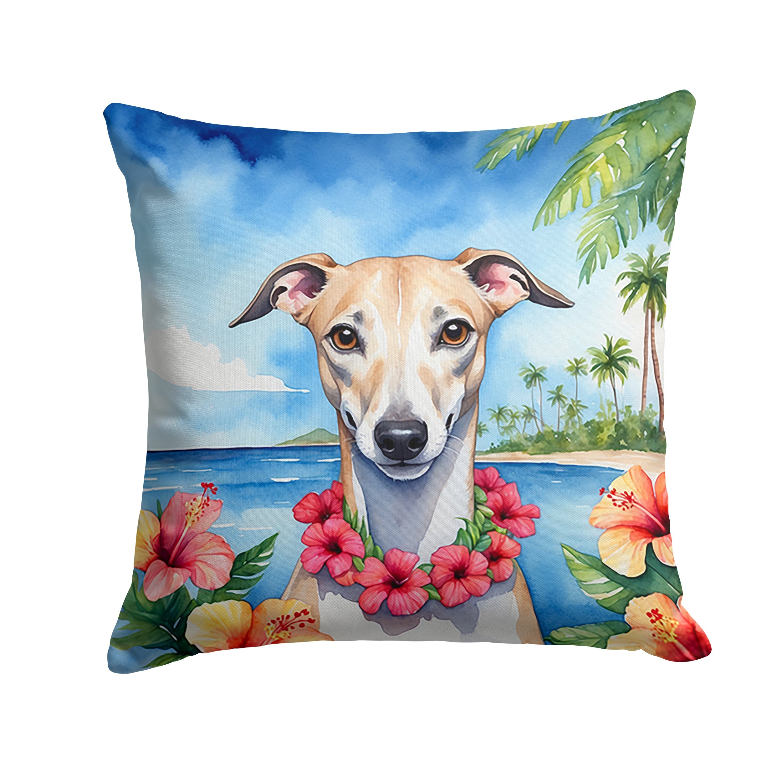 Whippet Luau Decorative Throw Pillow 14x14 Indoor Outdoor Accent Cushion, Fabric Cover with Insert for Sofa, Bed, Porch & Living Room