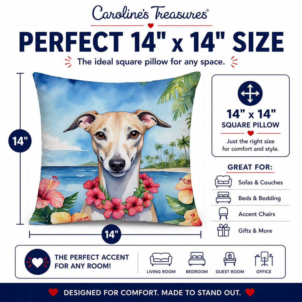 Whippet Luau Decorative Throw Pillow 14x14 Indoor Outdoor Accent Cushion, Fabric Cover with Insert for Sofa, Bed, Porch & Living Room