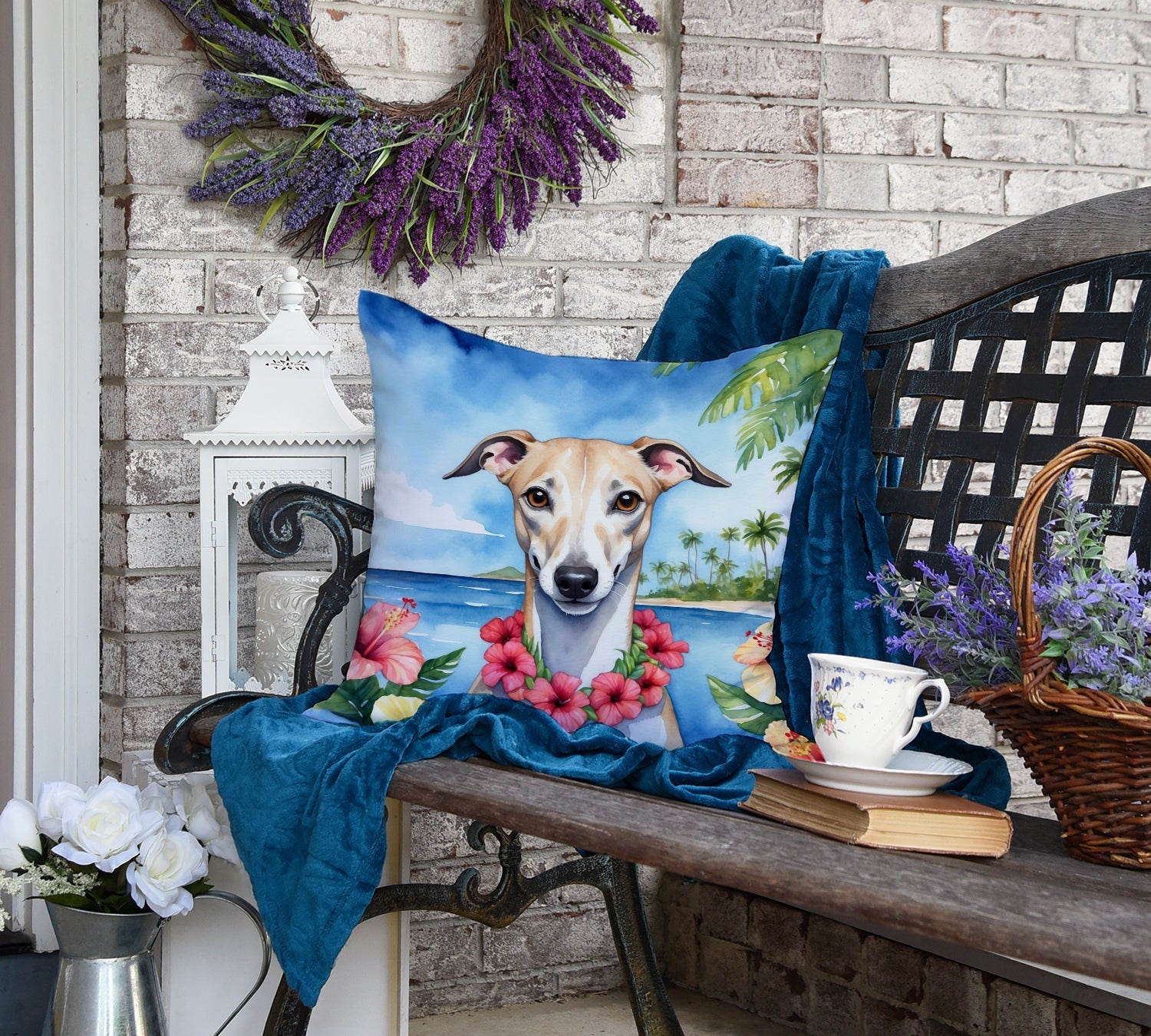 Whippet Luau Decorative Throw Pillow 18x18 Indoor Outdoor Accent Cushion, Fabric Cover with Insert for Sofa, Bed, Porch & Living Room