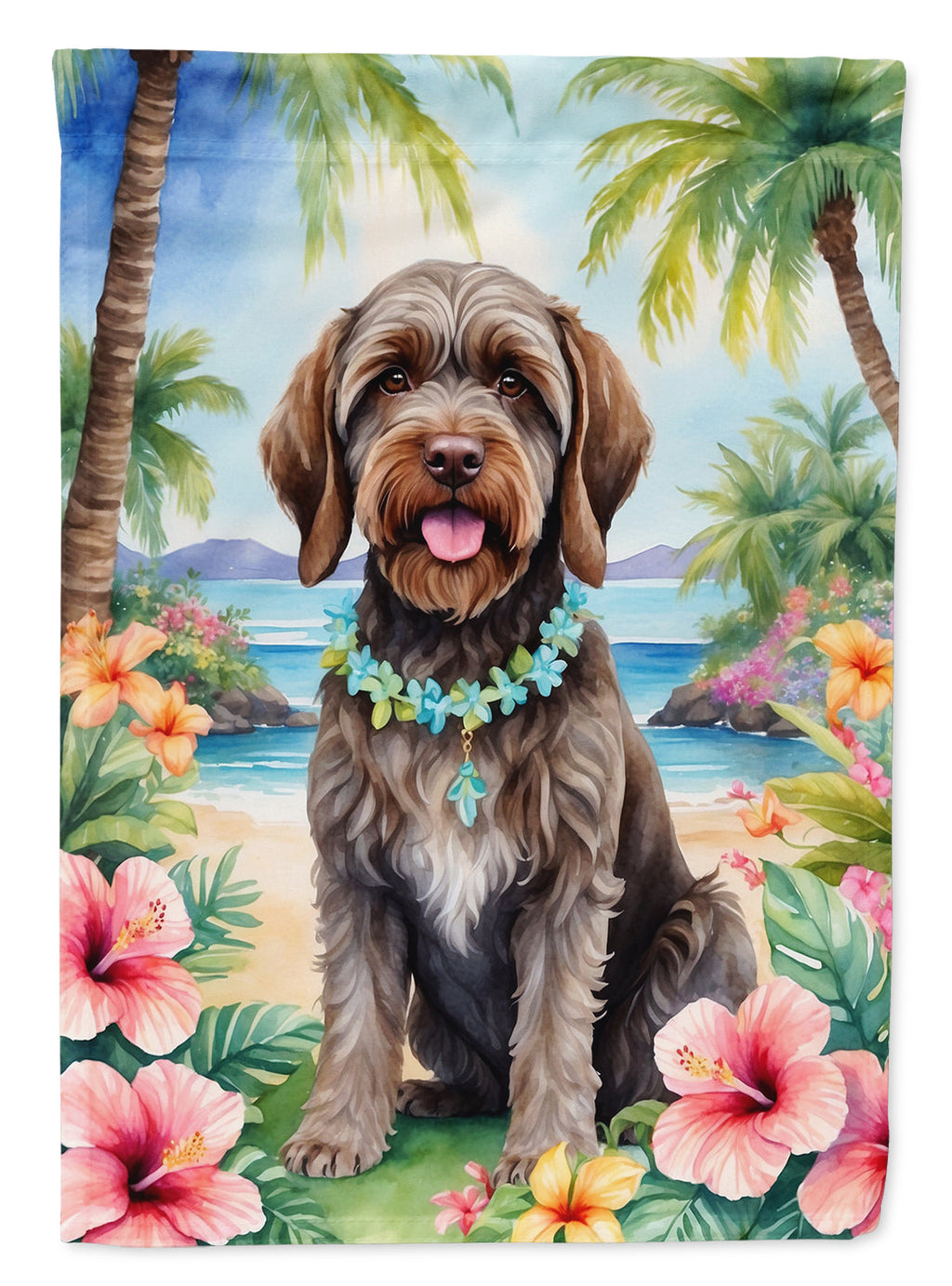 Wirehaired Pointing Griffon Luau House Flag 28x40 Porch Sleeve Pole Decorative Outside Yard Banner Artwork Wall Hanging, Polyester