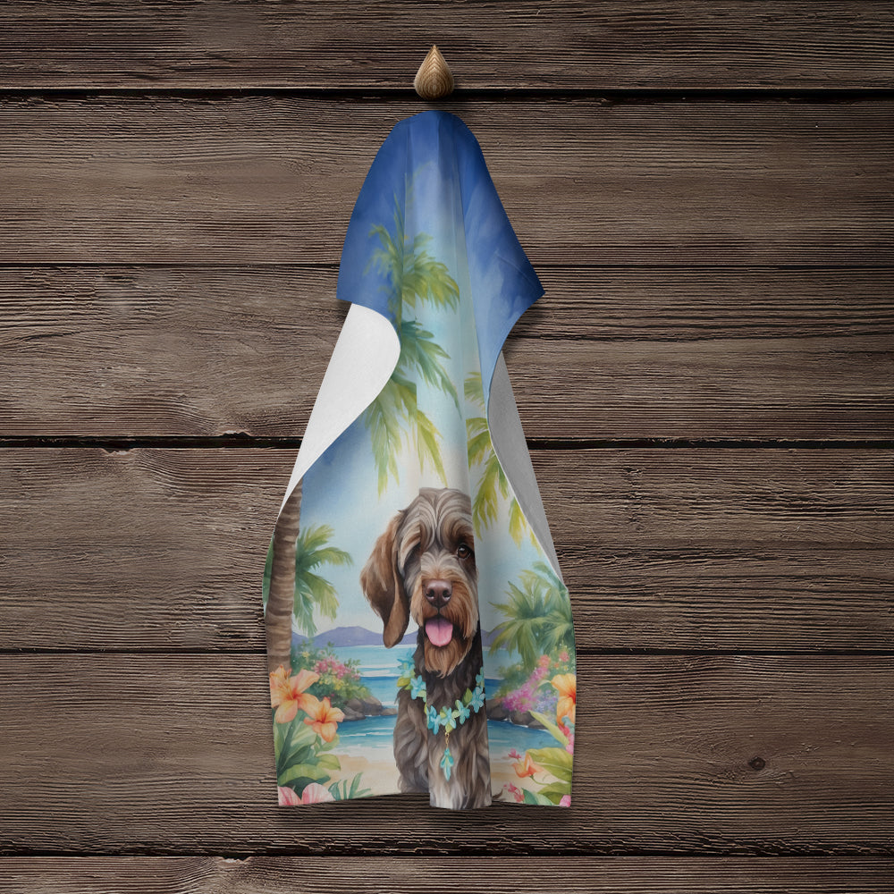 Wirehaired Pointing Griffon Luau Kitchen Towel Velour Plush Front and Cotton Loop Back Machine Washable
